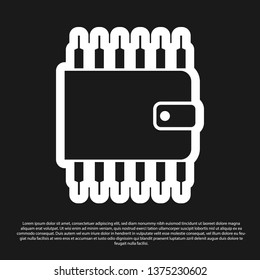 Black Cryptocurrency wallet icon isolated on black background. Wallet and bitcoin sign. Mining concept. Money, payment, cash, pay icon. Vector Illustration