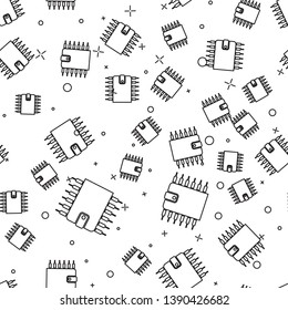 Black Cryptocurrency wallet icon isolated seamless pattern on white background. Wallet and bitcoin sign. Mining concept. Money, payment, cash, pay icon. Vector Illustration