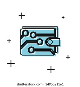 Black Cryptocurrency wallet icon isolated on white background. Wallet and bitcoin sign. Mining concept. Money, payment, cash, pay icon.  Vector Illustration