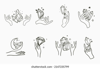Black crystal hand outline Vector illustration for icon,sticker,printable and tattoo