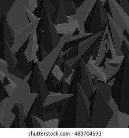 Black Crystalline Texture. Abstract low-poly, polygonal triangular mosaic background. Vector 3D design template.