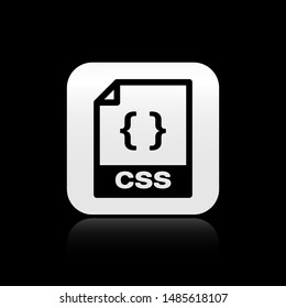 Black CSS file document. Download css button icon isolated on black background. CSS file symbol. Silver square button. Vector Illustration