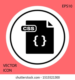 Black CSS file document. Download css button icon isolated on red background. CSS file symbol. White circle button. Vector Illustration