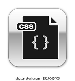 Black CSS file document. Download css button icon isolated on white background. CSS file symbol. Silver square button. Vector Illustration