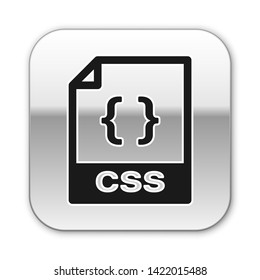 Black CSS file document icon. Download css button icon isolated on white background. CSS file symbol. Silver square button. Vector Illustration