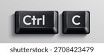 Black Ctrl and C keyboard keys representing the copy command, isolated on a light background. Vector illustration