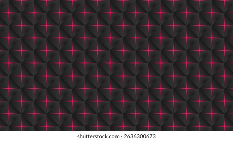 Black cube and abstract background of pink colored lights