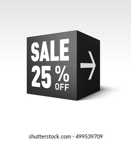 Black Cube Banner Template for Holiday Sale Event. Twenty-five Percent off Discount