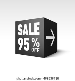 Black Cube Banner Template for Holiday Sale Event. Ninety-five Percent off Discount