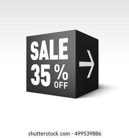 Black Cube Banner Template for Holiday Sale Event. Thirty-five Percent off Discount