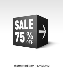 Black Cube Banner Template for Holiday Sale Event. Seventy-five Percent off Discount