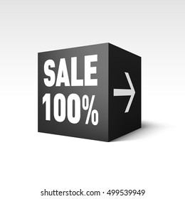 Black Cube Banner Template for Holiday Sale Event. One Hundred Percent off Discount