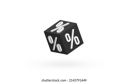 Black cube box with white percentage sign, Discount and sales