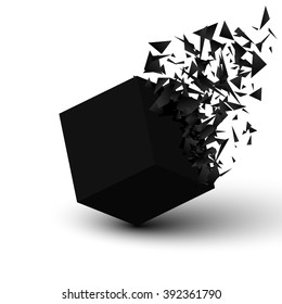 Black cube explosion. Abstract geometric background. Vector illustration EPS10