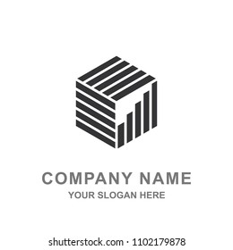 Black Cube Geometric Polygon Logo Vector 