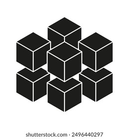 Black cube icons. Geometric vector shapes. Abstract 3D design. Monochrome block illustration.