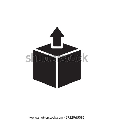 A black cube silhouette with a white arrow pointing upwards representing upload or export.