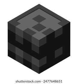 A black cube with squares on it sits on a white background