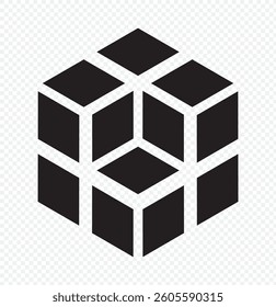 Black Cube vector icon. Cube symbol pictogram. Sugar icon. Sugar flat sign design on transparent Background. EPS 10.