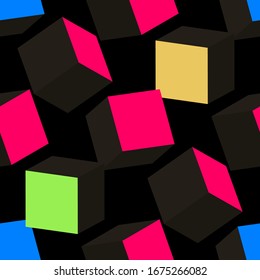 Black cubes. 3D-modeling. Minimalism. Isolated on black background. Vector illustration for web design or print.
