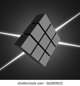 Black cubes. White laser beams. Vector illustration.