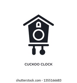 black cuckoo clock isolated vector icon. simple element illustration from furniture & household concept vector icons. cuckoo clock editable black logo symbol design on white background. can be use