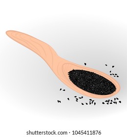 Black cumin seeds in a spoon vector ilustration