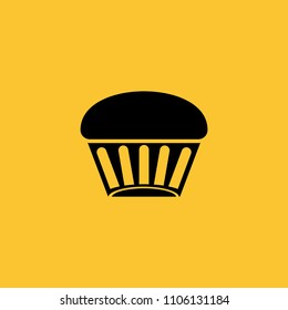 Black Cup Cake Icon on Yellow Background