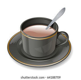 Black cup with cocoa and milk