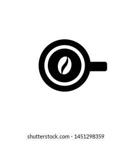 Black Cup Of Coffee. Mug Top View Isolated On White. Coffee Break Vector Illustration. Study, Write, Teach Sign. Business Lunch Icon. 