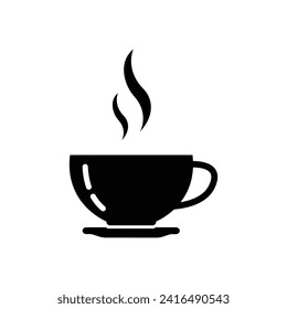 black cup of espresso or cappuccino icon. flat trend modern graphic art simple logotype design abstract web element isolated on white. concept of tasty dopio pictogram for coffeehouse or coffeeshop