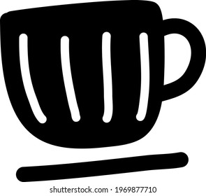 Black cup with four white stripes, icon illustration, vector on white background