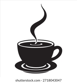 Xícara preta de café quente vapor em um disco isolado Vetor, ilustração
