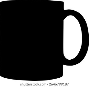 Black cup or mug icon in flat style. Simple silhouette representing coffee, tea, hot drinks, or kitchenware. Perfect for café, beverage, morning routine, or hospitality themes. 