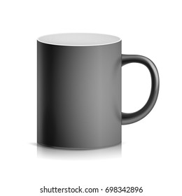 Black Cup, Mug Vector. 3D Realistic Ceramic Or Plastic Cup Isolated On White Background. Classic Blank Cup With Handle Illustration. For Business Branding