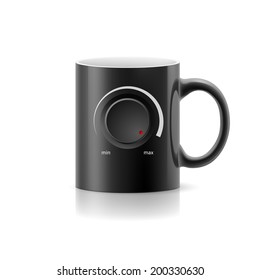 Black cup with picture controller on  white background