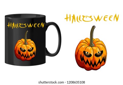 Black cup with pumpkin and letters