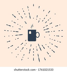 Black Cup of tea with tea bag icon isolated on beige background. Abstract circle random dots. Vector Illustration