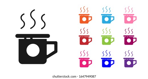 Black Cup of tea icon isolated on white background. Sweet natural food. Set icons colorful. Vector Illustration