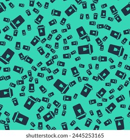 Black Cup of tea icon isolated seamless pattern on green background.  Vector
