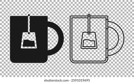 Black Cup of tea icon isolated on transparent background.  Vector