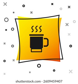 Black Cup of tea icon isolated on white background. Yellow square button. Vector