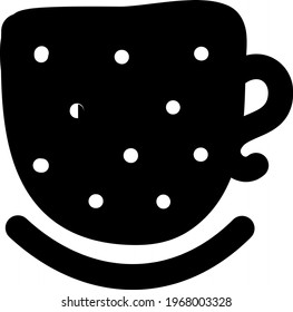 Black cup with white dots, icon illustration, vector on white background