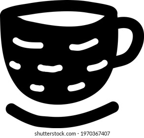 Black cup with white stripes, icon illustration, vector on white background