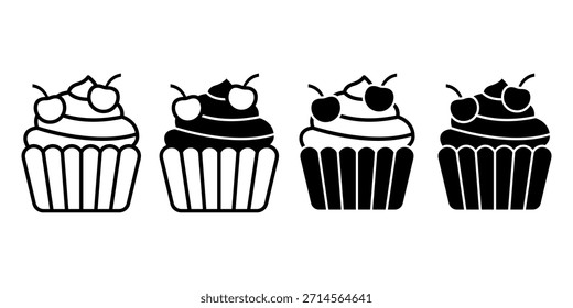 Pacote de ícone preto cupcake ideal para menus de sobremesa, marca de padaria, doces e necessidades de design relacionadas a alimentos.