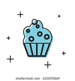 Black Cupcake icon isolated on white background.  Vector Illustration