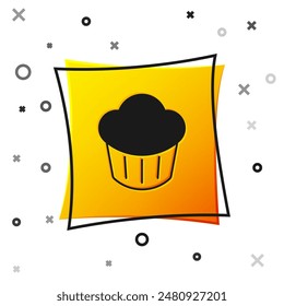 Black Cupcake icon isolated on white background. Yellow square button. Vector