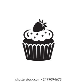 Black cupcake Icon, muffin logo. Vector illustration isolated on white background. Can be used as icon, sign or symbol - cupcake silhouette.