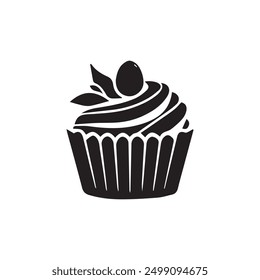 Black cupcake Icon, muffin logo. Vector illustration isolated on white background. Can be used as icon, sign or symbol - cupcake silhouette.