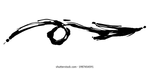 Black Curl Vector Creative Arrow, pointer drawn with ink and Brush, decorative Line of different thickness